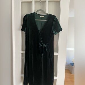 Green velvet faux wrap dress